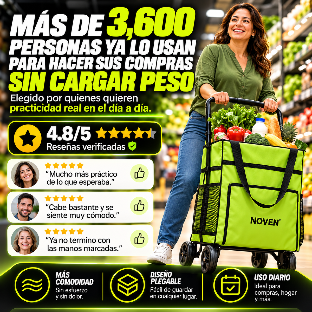 CARGAFÁCIL™ | Carrito de Mercado Plegable NOVEN